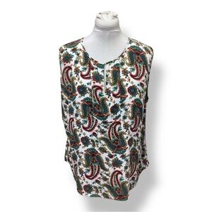 Liz Claiborne Women’s Sleeveless Scoop Neck Blouse Boho Chic White Paisley XL